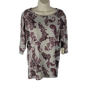 Bobbie Brooks Blouse, Gray w/ Maroon Floral, Sz M (8/10), NWT